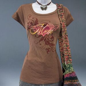 Crazy Shirts Hawaii Brown Heart Wings Graphic Baby Tee Y2K Medium